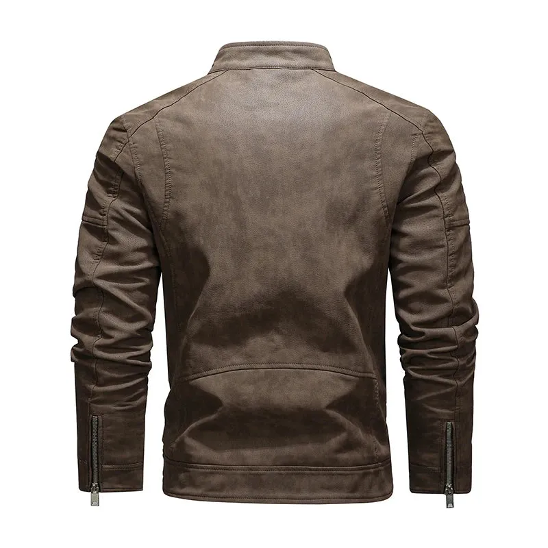 Men's Military Style Leather Motorcycle Jacket