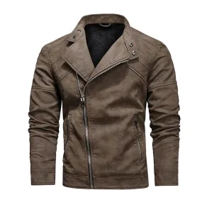 Men's Military Style Leather Motorcycle Jacket