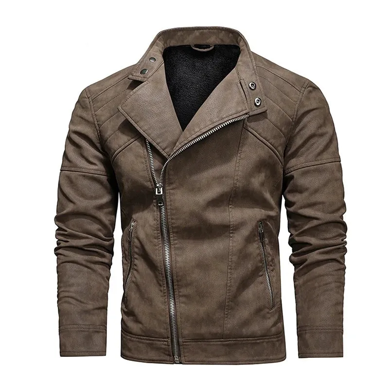 Men's Military Style Leather Motorcycle Jacket