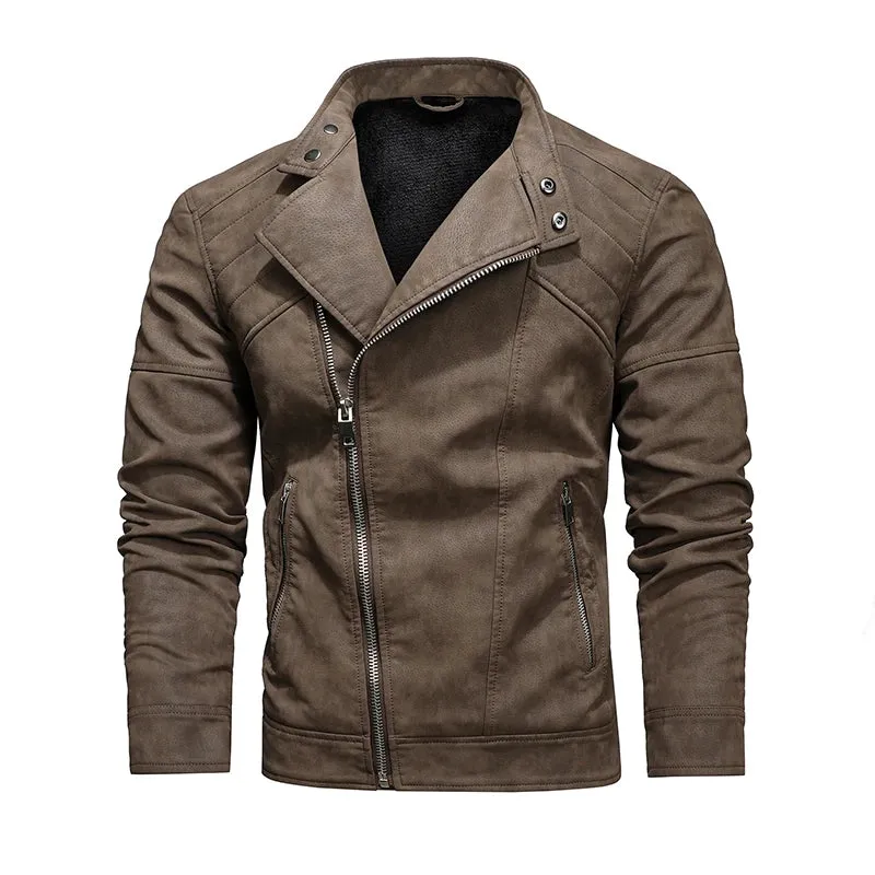Men's Military Style Leather Motorcycle Jacket