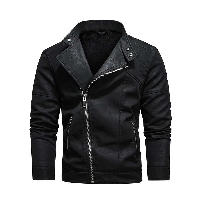 Men's Military Style Leather Motorcycle Jacket