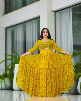 Modern Yellow Ethiopian Chiffon Dress: Bold Look with Cutout Design Habesha Dress