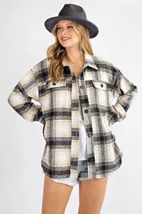 *PLAID SHIRT JACKET IVORY/BLACK/TAUPE