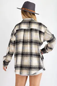 *PLAID SHIRT JACKET IVORY/BLACK/TAUPE