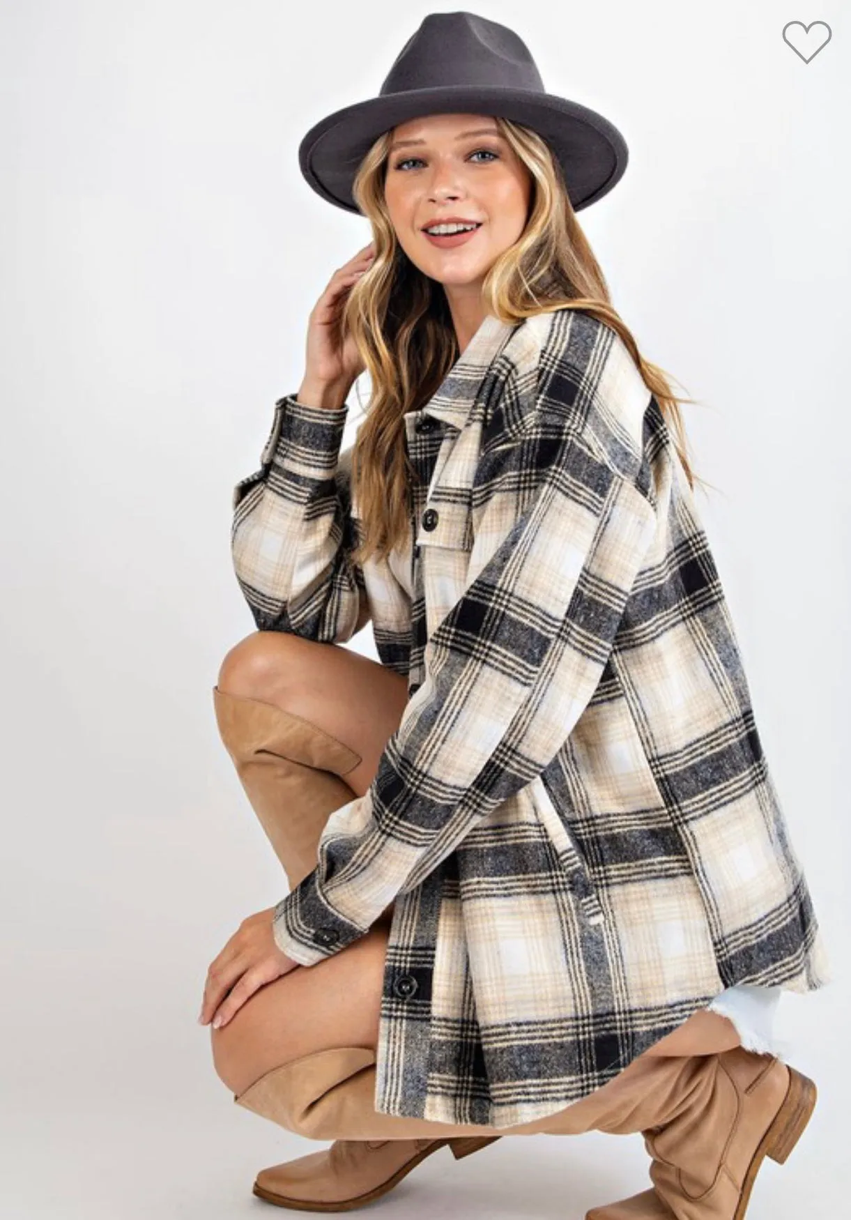 *PLAID SHIRT JACKET IVORY/BLACK/TAUPE