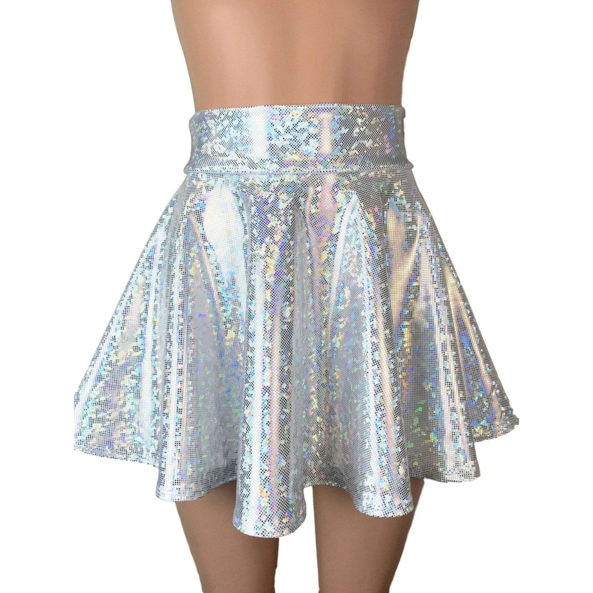 Skater Skirt - Silver on White Shattered Glass Holographic