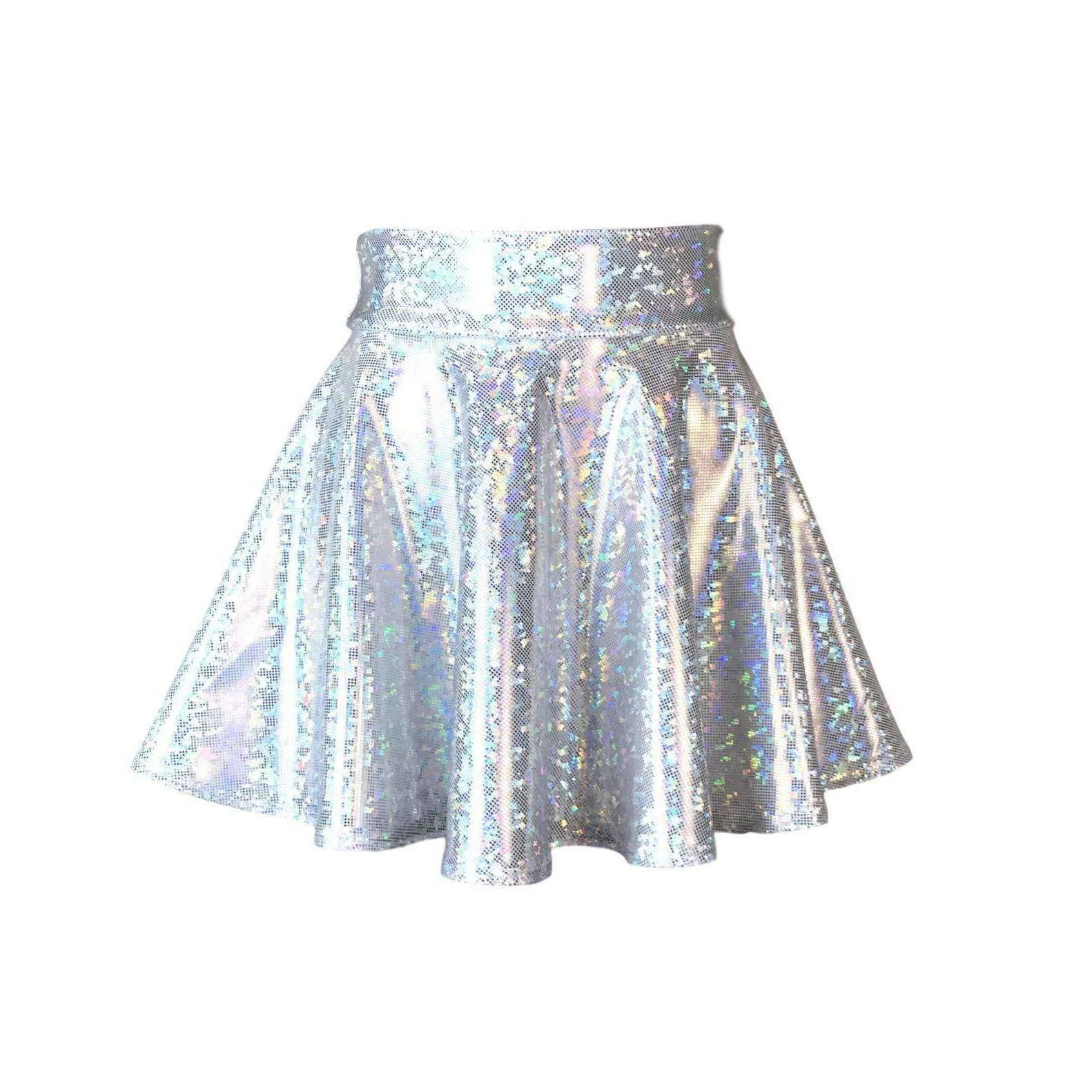 Skater Skirt - Silver on White Shattered Glass Holographic