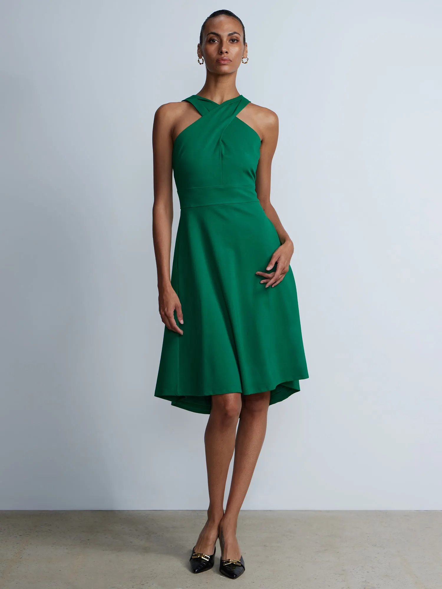 Sleeveless Wrap Halter Neck Ponte Dress