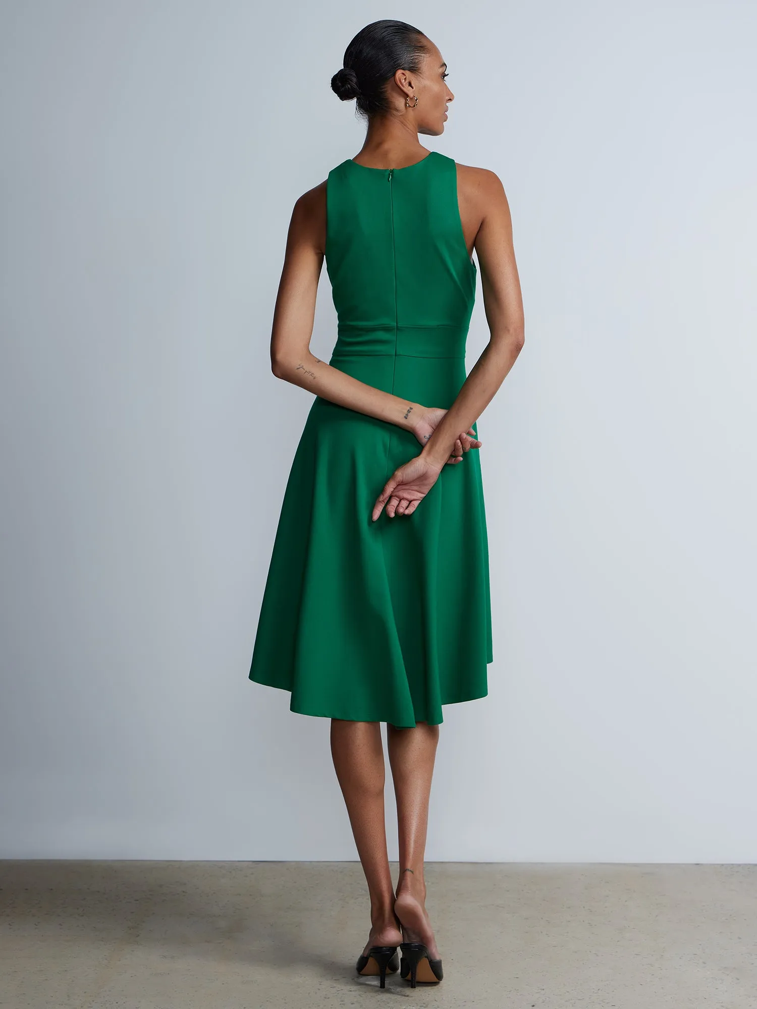 Sleeveless Wrap Halter Neck Ponte Dress