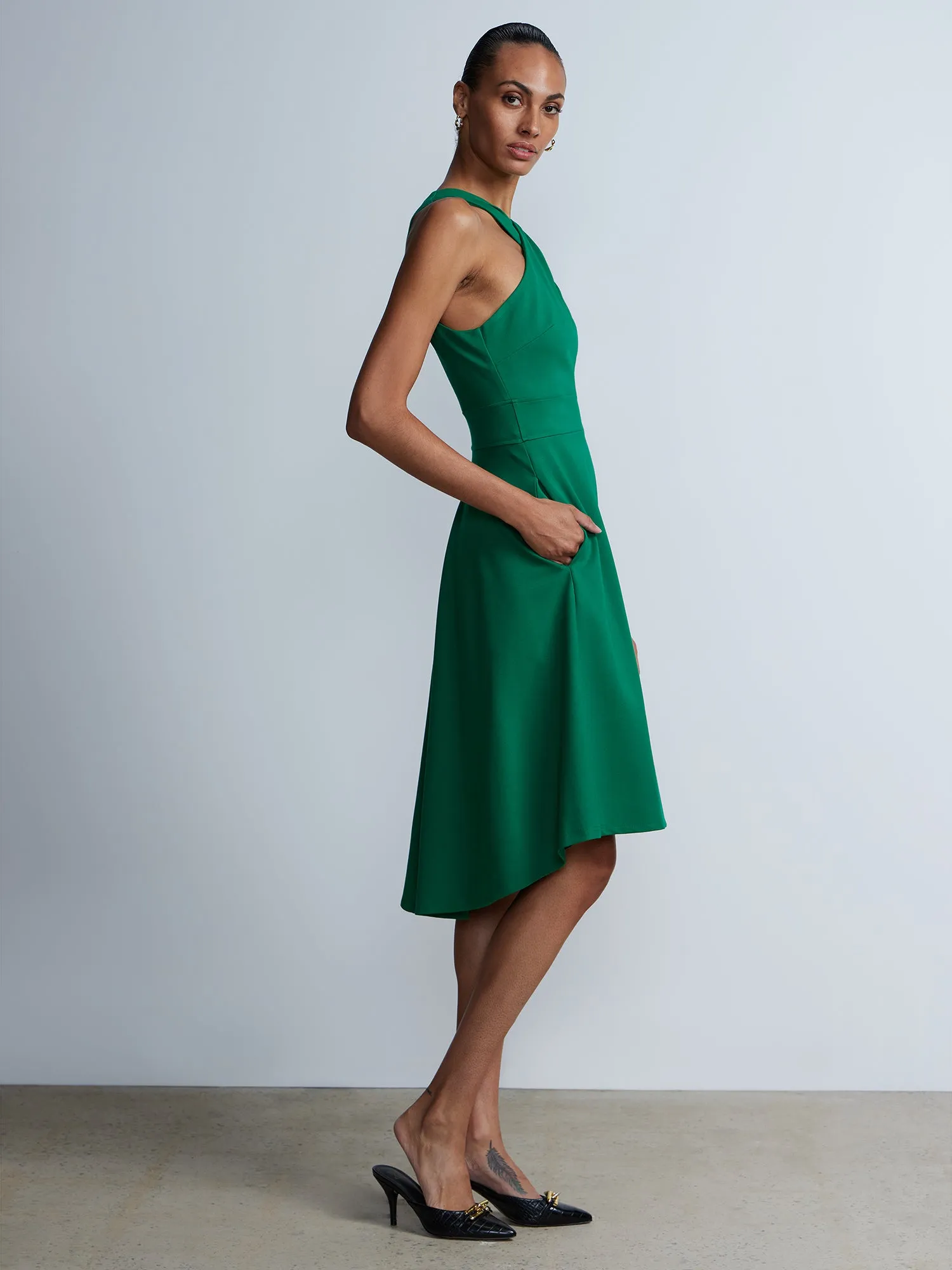 Sleeveless Wrap Halter Neck Ponte Dress