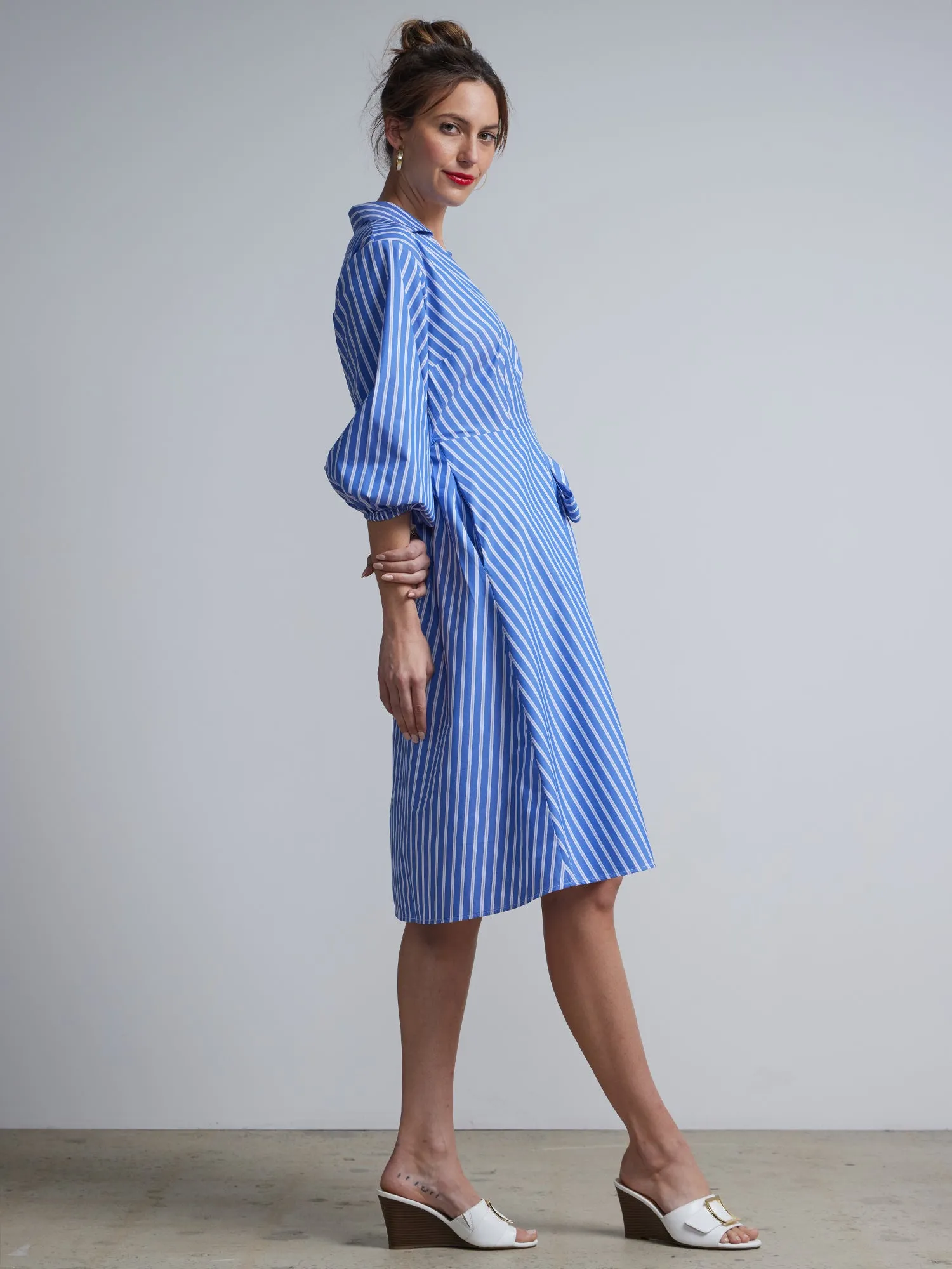 Striped Wrap Shirt Dress