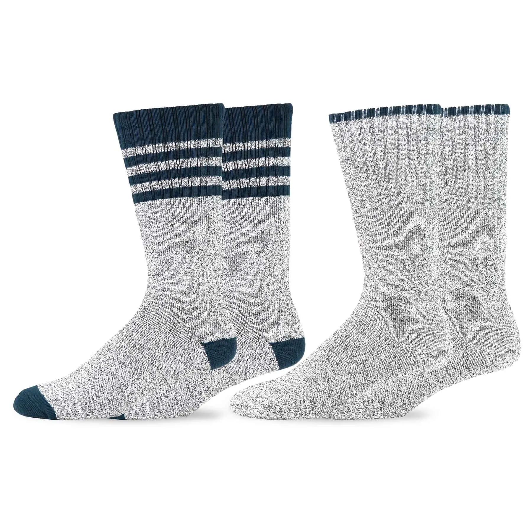 TeeHee Socks Men's Thermal Cotton Crew Blue Stripe 2-Pack (50765)