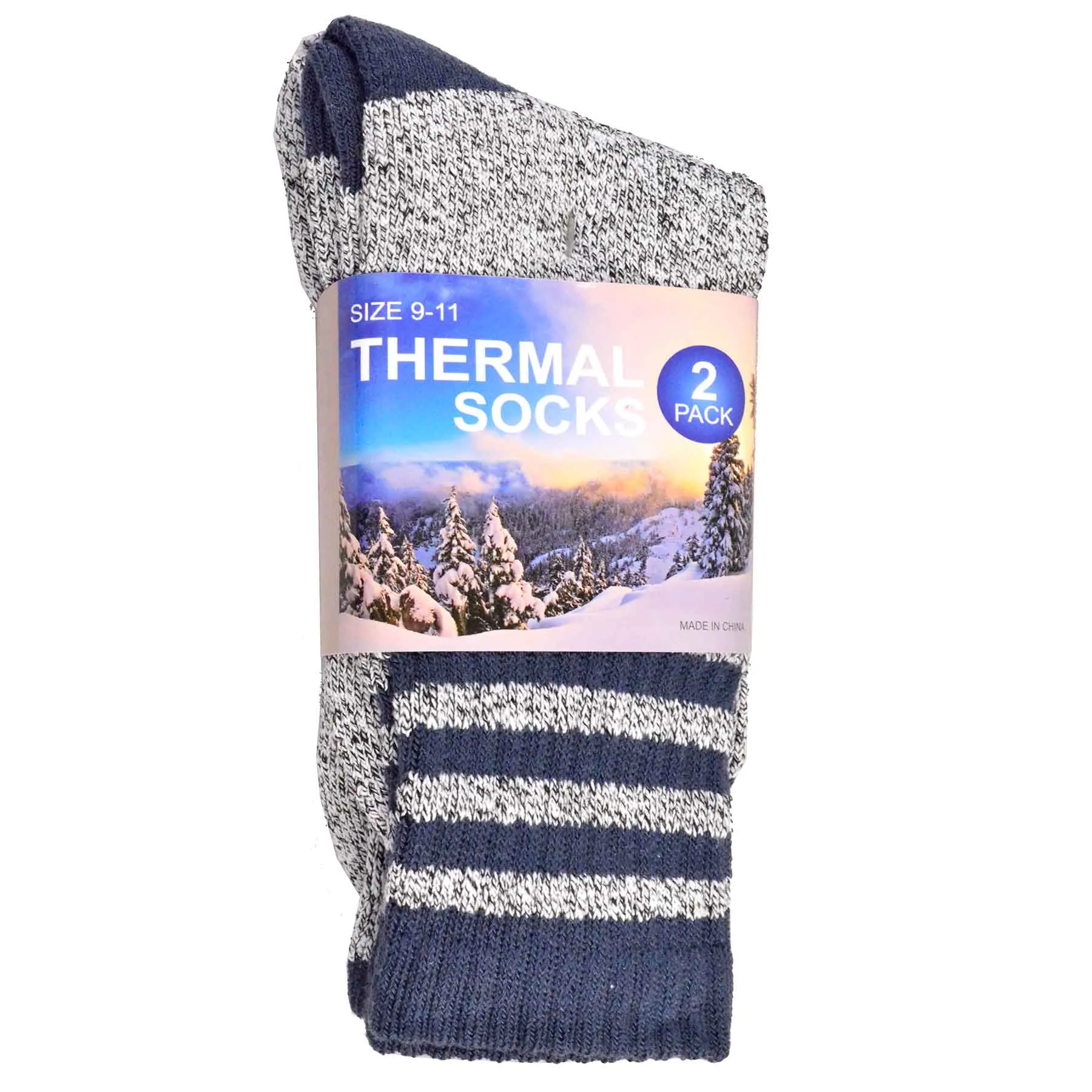 TeeHee Socks Men's Thermal Cotton Crew Blue Stripe 2-Pack (50765)