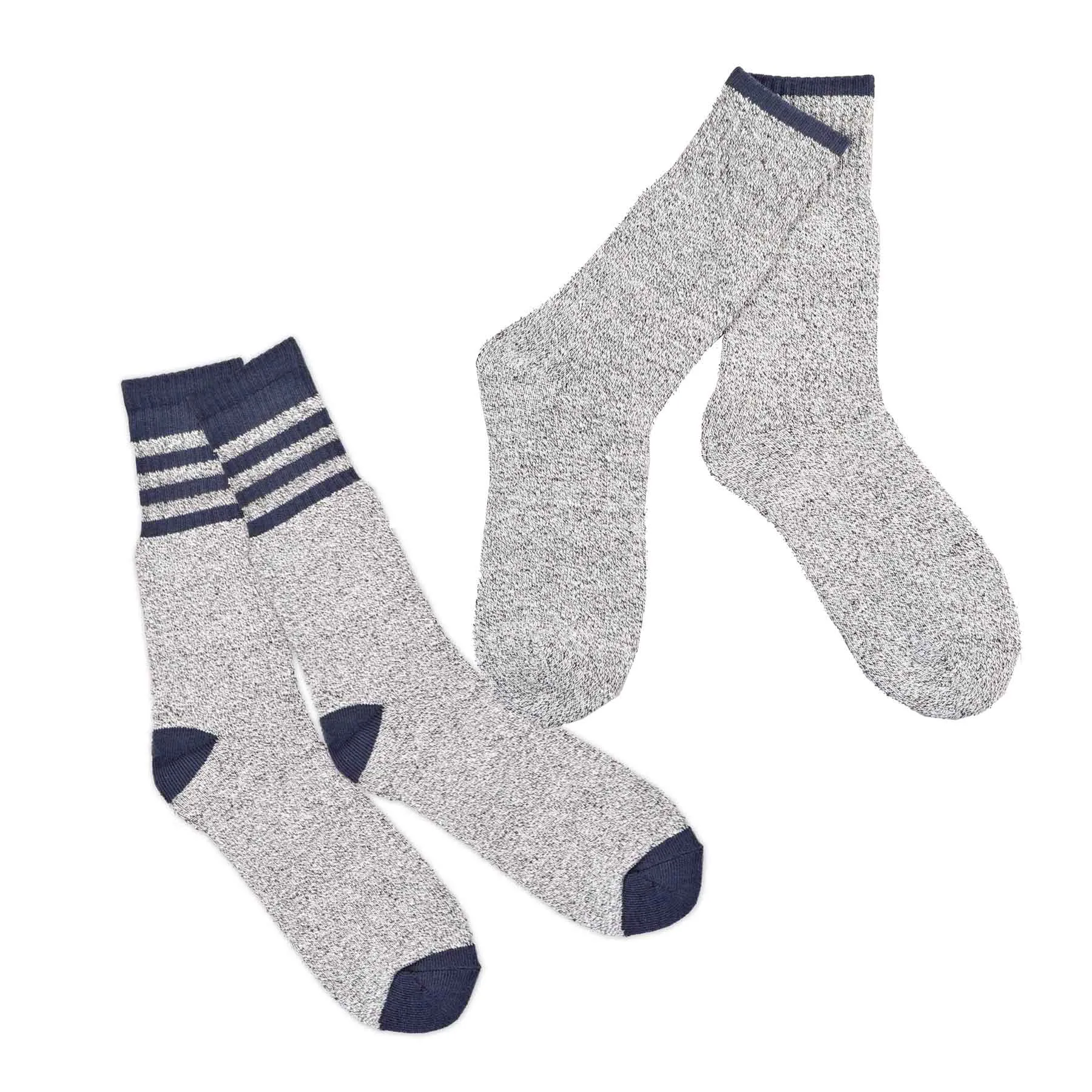TeeHee Socks Men's Thermal Cotton Crew Blue Stripe 2-Pack (50765)