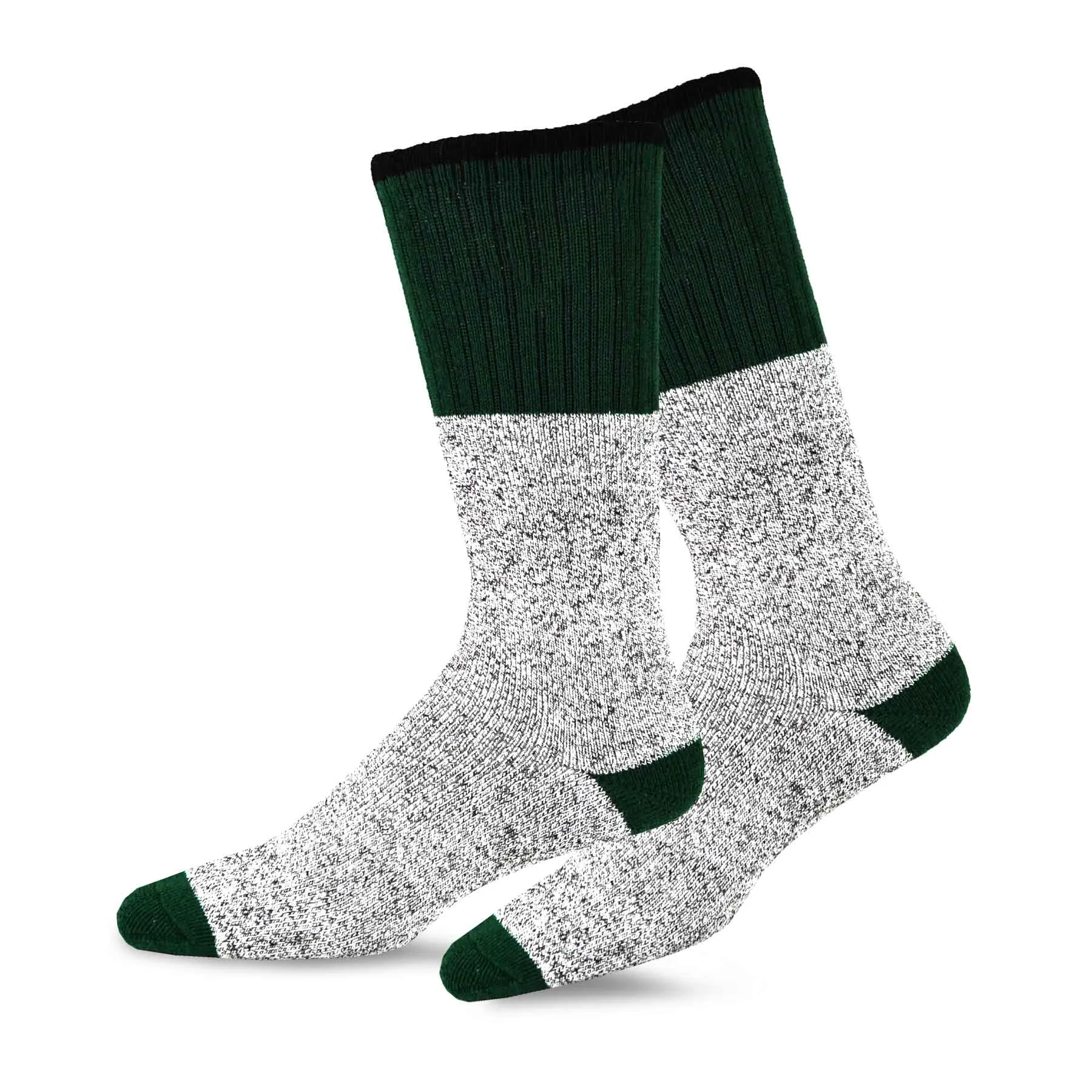 TeeHee Socks Men's Thermal Cotton Crew Solid Black/Green 4-Pack (50766)