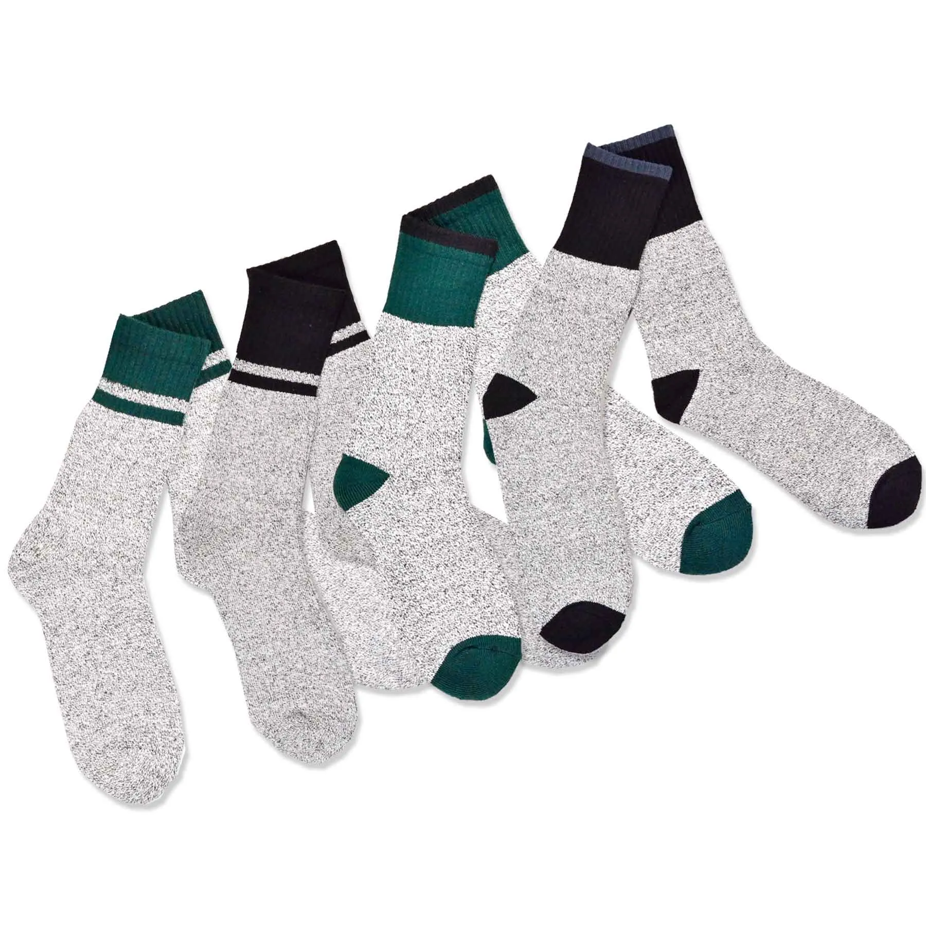 TeeHee Socks Men's Thermal Cotton Crew Solid Black/Green 4-Pack (50766)