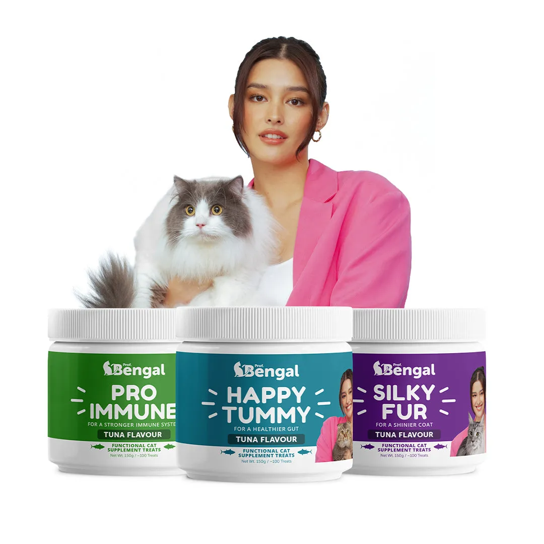 Triple Care Bundle - Pro Immune, Happy Tummy, & Silky Fur - Cat Supplement Treats
