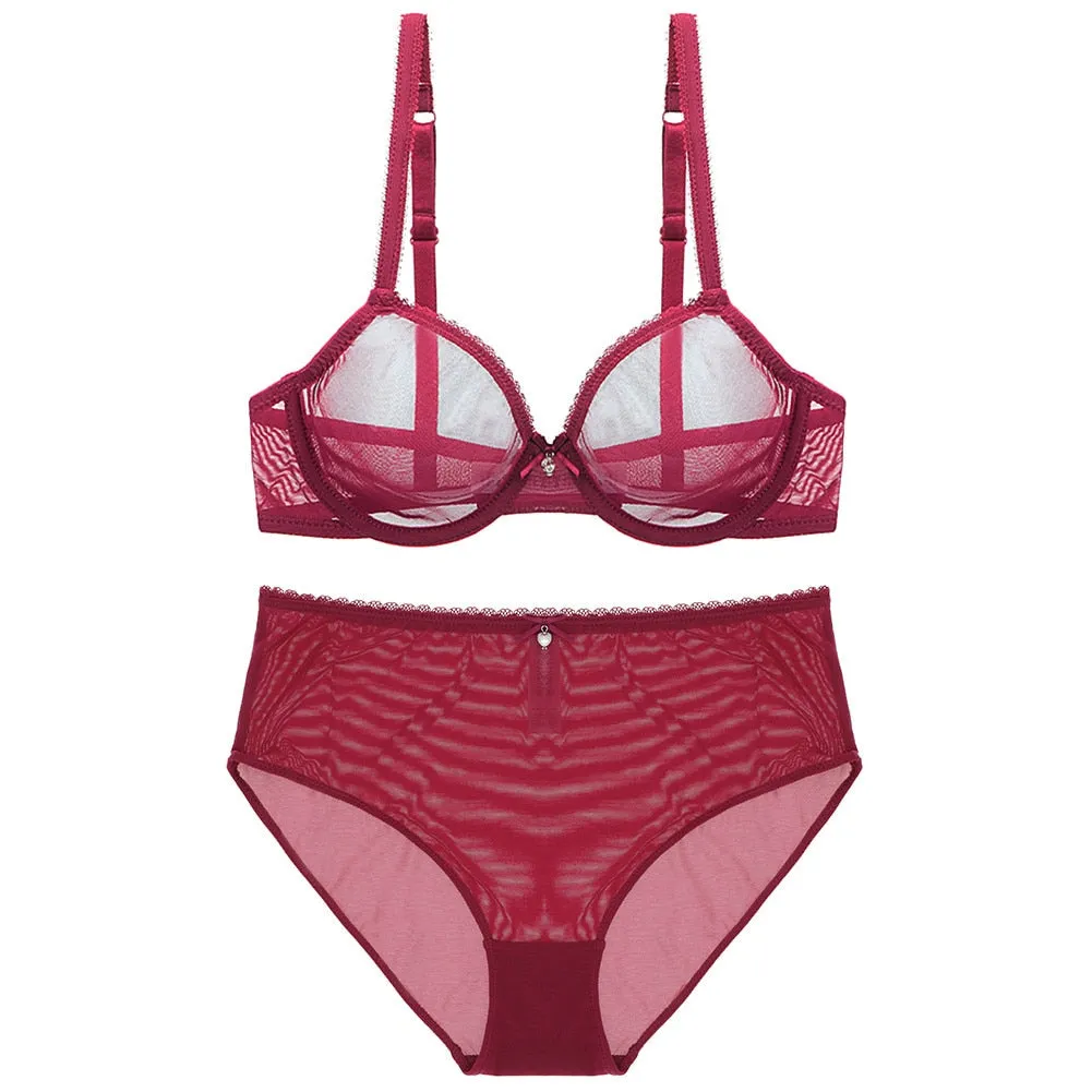 VenusFox Varsbaby Sexy See-Through Underwear Transparent High-Waist Briefs Yarn Bra And Panty Set