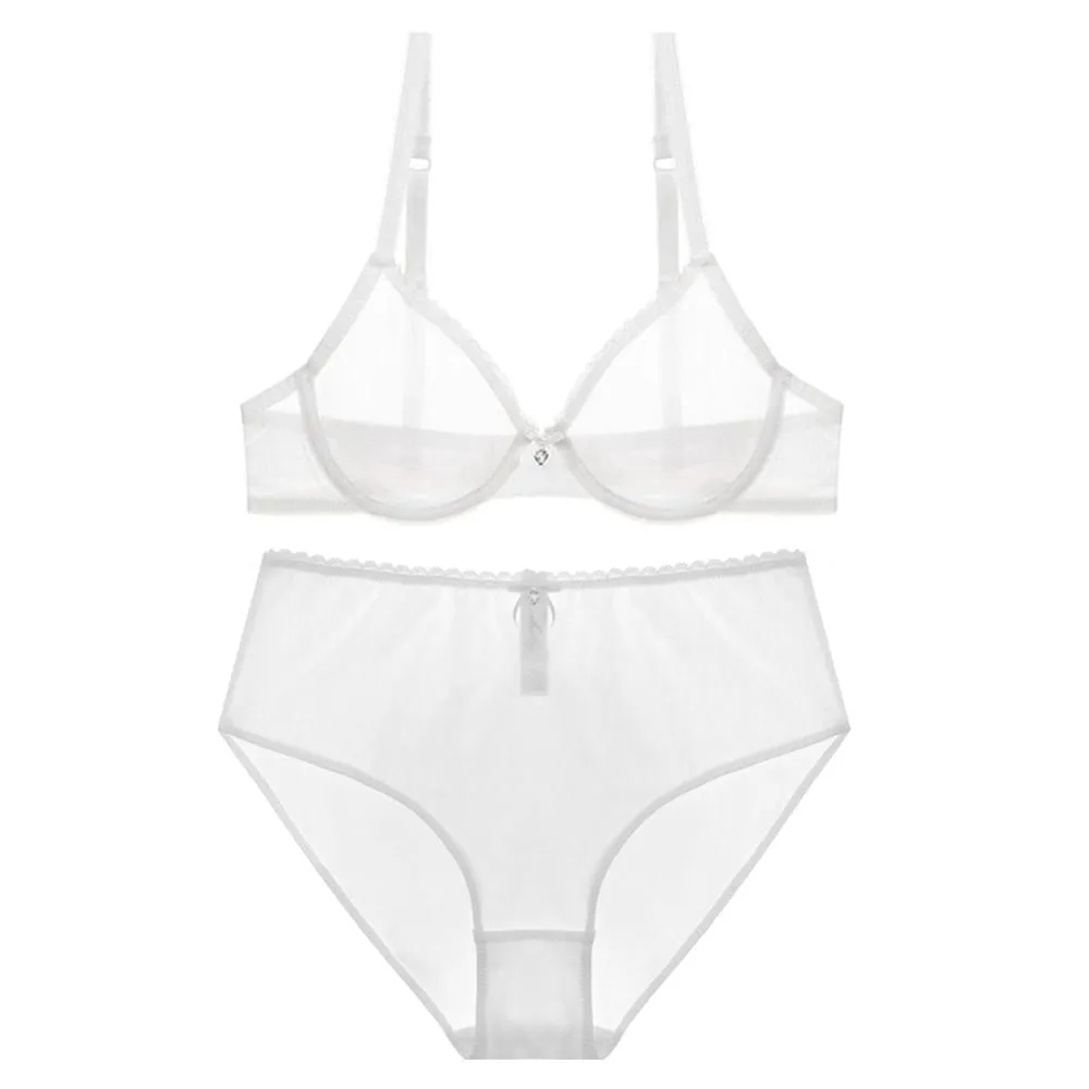 VenusFox Varsbaby Sexy See-Through Underwear Transparent High-Waist Briefs Yarn Bra And Panty Set