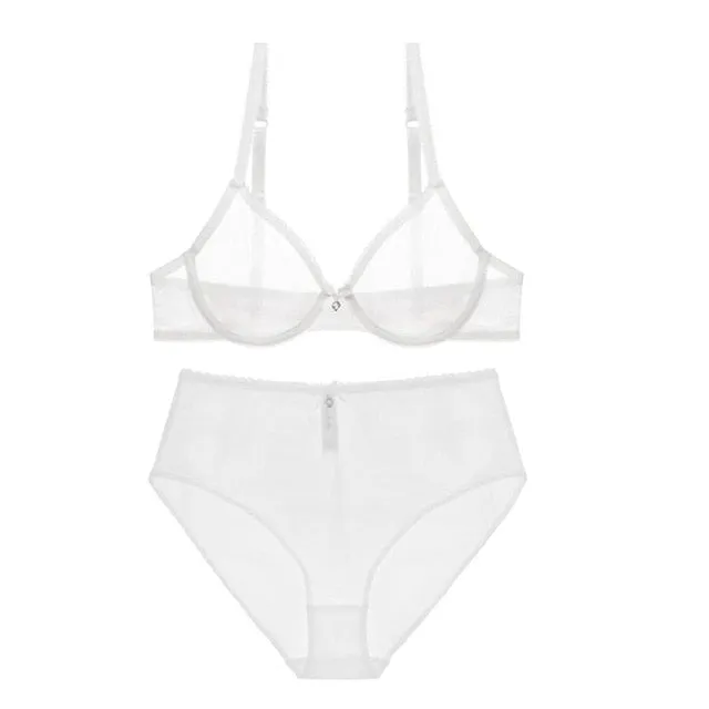 VenusFox Varsbaby Sexy See-Through Underwear Transparent High-Waist Briefs Yarn Bra And Panty Set