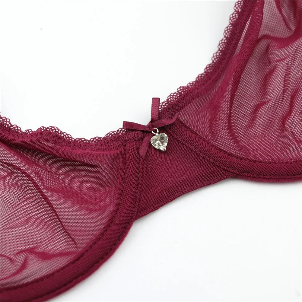 VenusFox Varsbaby Sexy See-Through Underwear Transparent High-Waist Briefs Yarn Bra And Panty Set