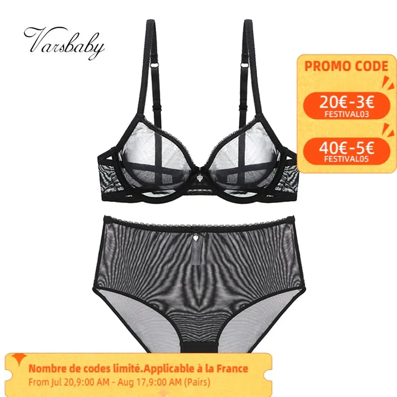 VenusFox Varsbaby Sexy See-Through Underwear Transparent High-Waist Briefs Yarn Bra And Panty Set