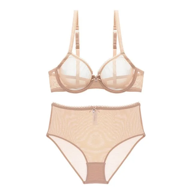 VenusFox Varsbaby Sexy See-Through Underwear Transparent High-Waist Briefs Yarn Bra And Panty Set
