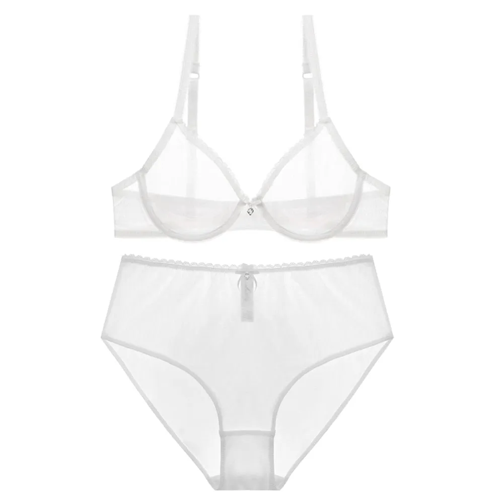 VenusFox Varsbaby Sexy See-Through Underwear Transparent High-Waist Briefs Yarn Bra And Panty Set
