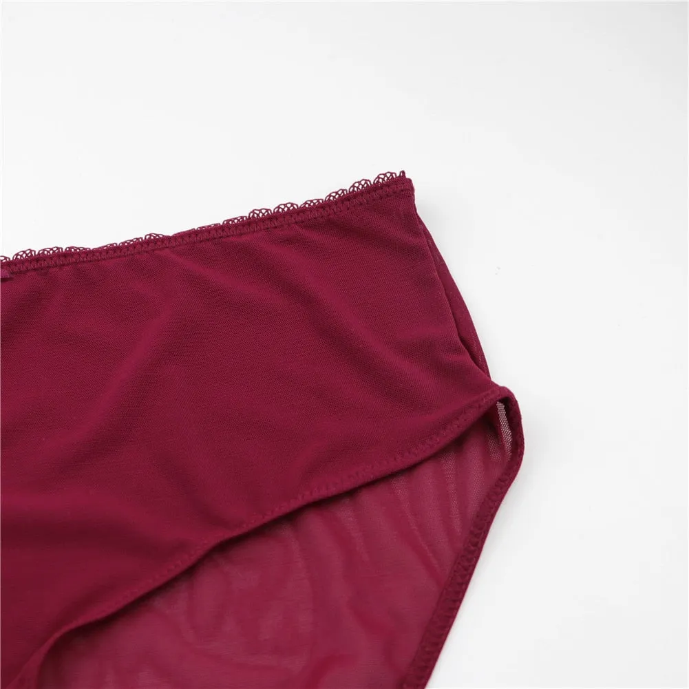 VenusFox Varsbaby Sexy See-Through Underwear Transparent High-Waist Briefs Yarn Bra And Panty Set