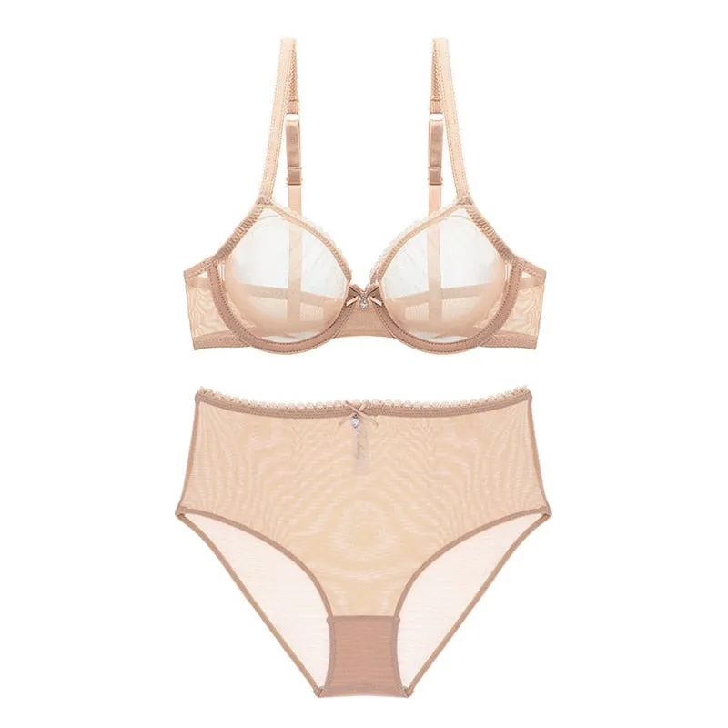 VenusFox Varsbaby Sexy See-Through Underwear Transparent High-Waist Briefs Yarn Bra And Panty Set