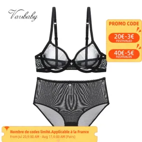 VenusFox Varsbaby Sexy See-Through Underwear Transparent High-Waist Briefs Yarn Bra And Panty Set