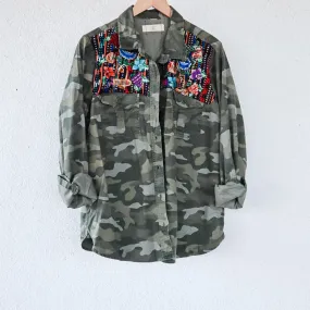Vintage Military Utility Jacket with Vintage Huipil