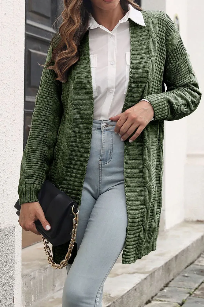 Winter Outfits Cable Knit Open Front Plain Cardigan