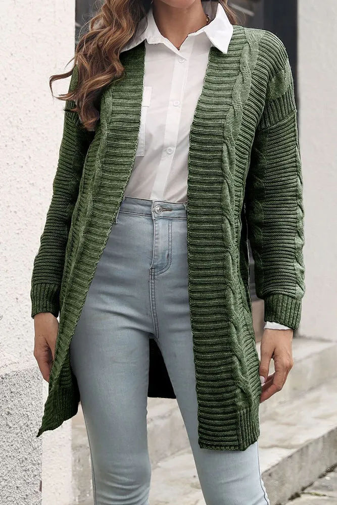 Winter Outfits Cable Knit Open Front Plain Cardigan