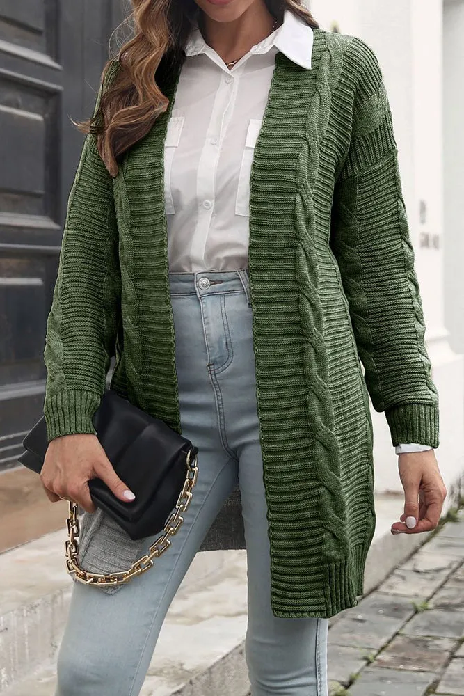 Winter Outfits Cable Knit Open Front Plain Cardigan