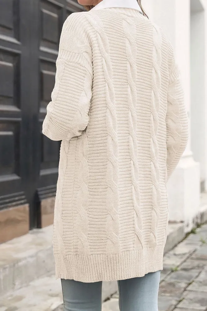 Winter Outfits Cable Knit Open Front Plain Cardigan