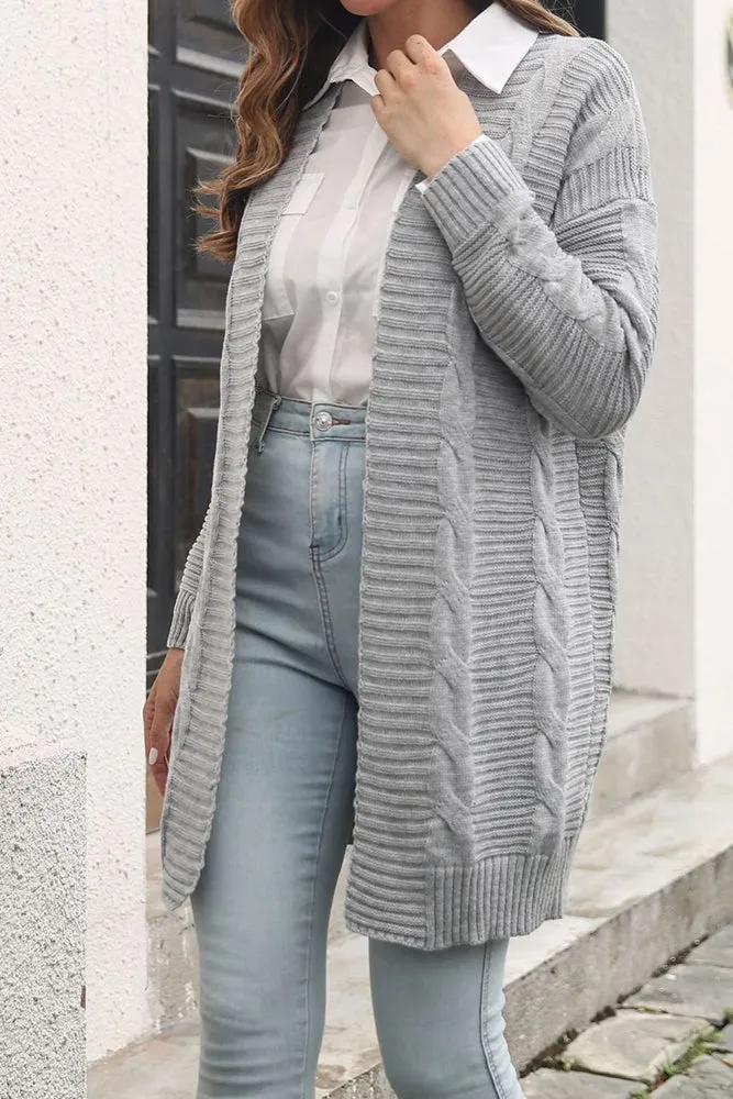 Winter Outfits Cable Knit Open Front Plain Cardigan