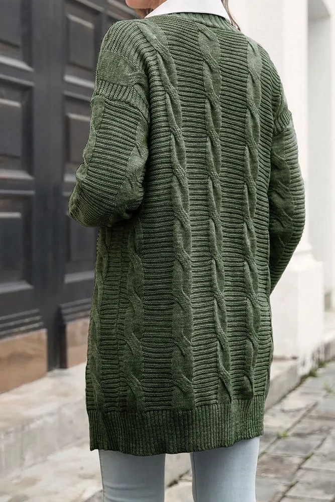 Winter Outfits Cable Knit Open Front Plain Cardigan
