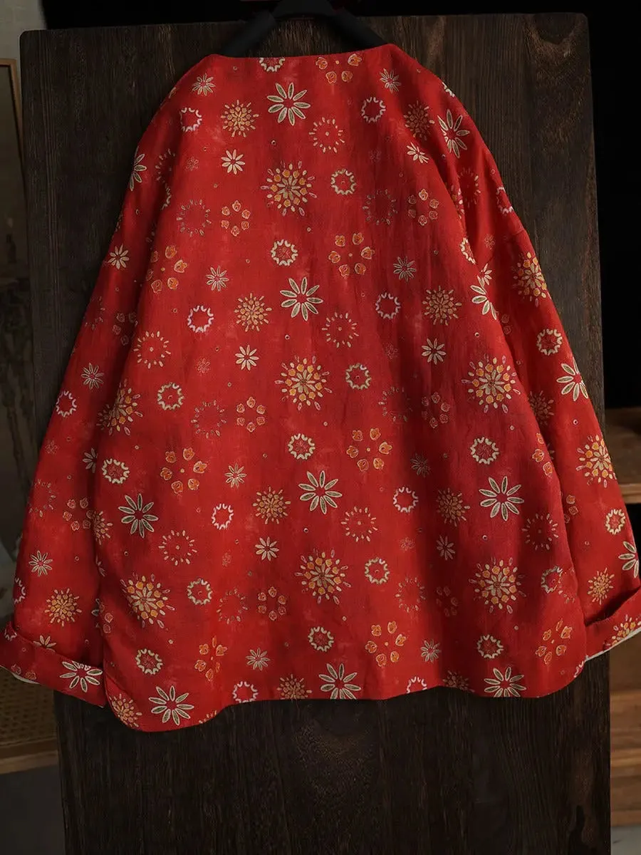 Women Floral Ramie Padded Coat