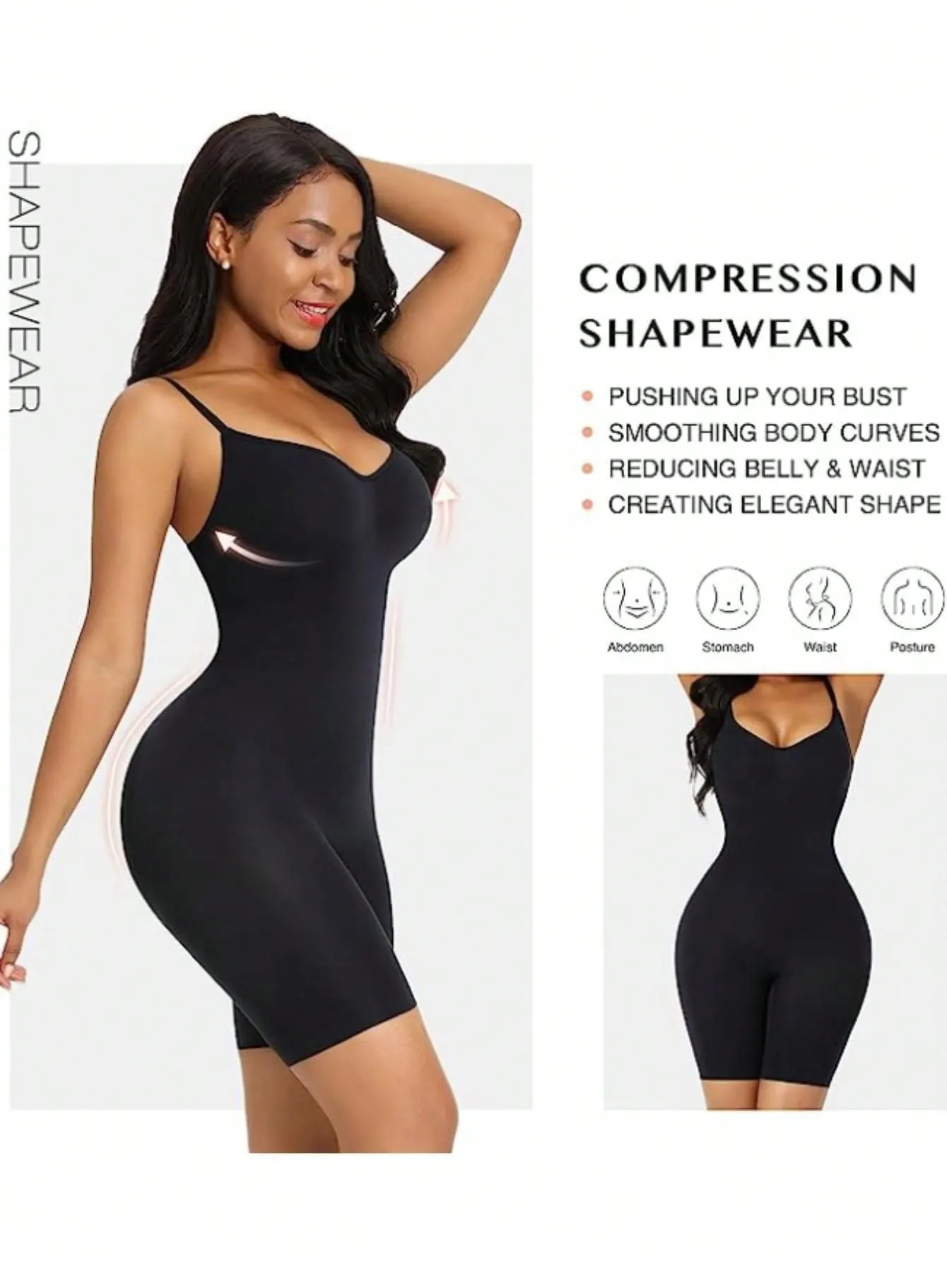 Women's Bodycon Shapewear Bodysuit with Tightening Straps & Full Chest