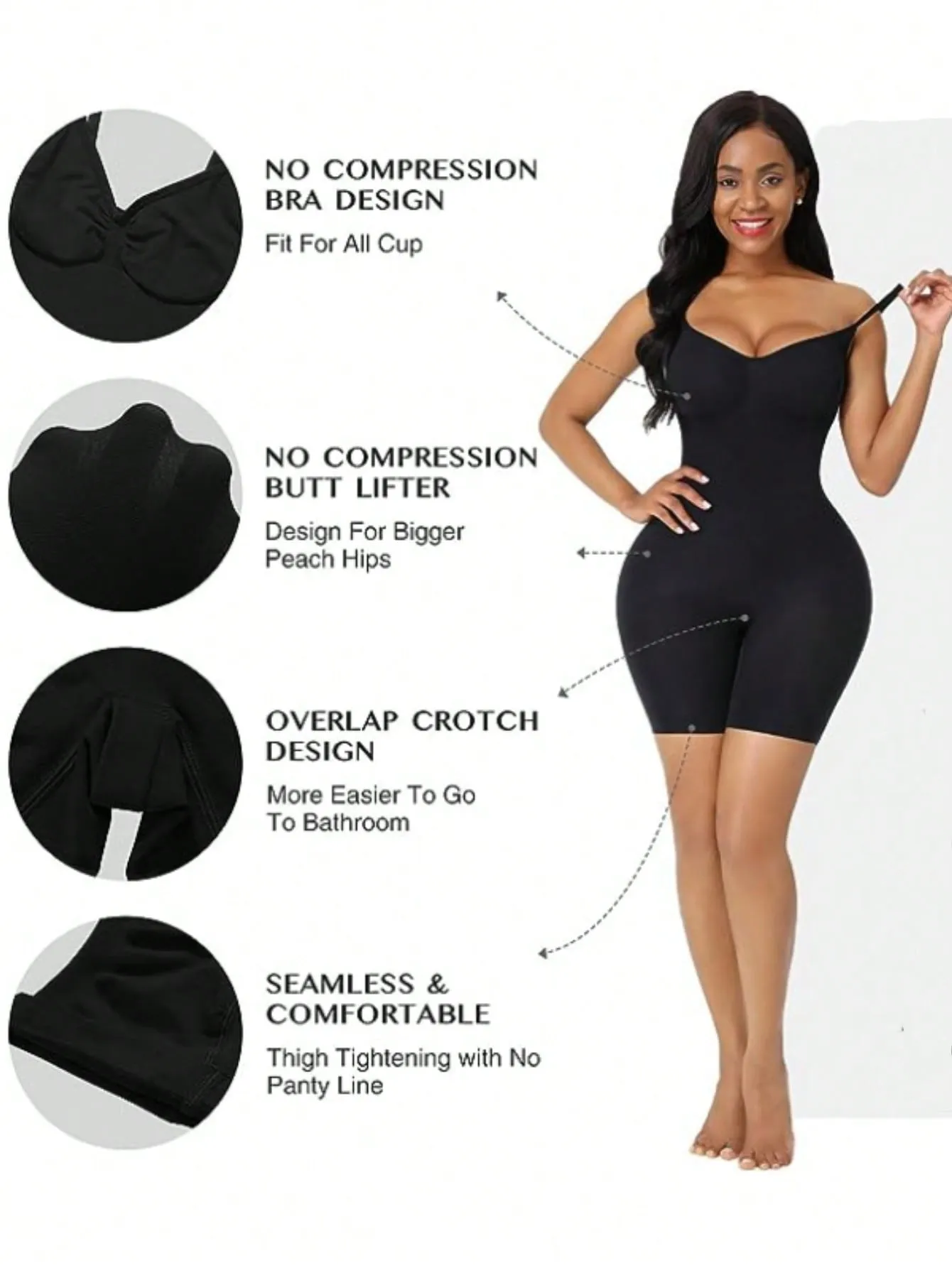 Women's Bodycon Shapewear Bodysuit with Tightening Straps & Full Chest