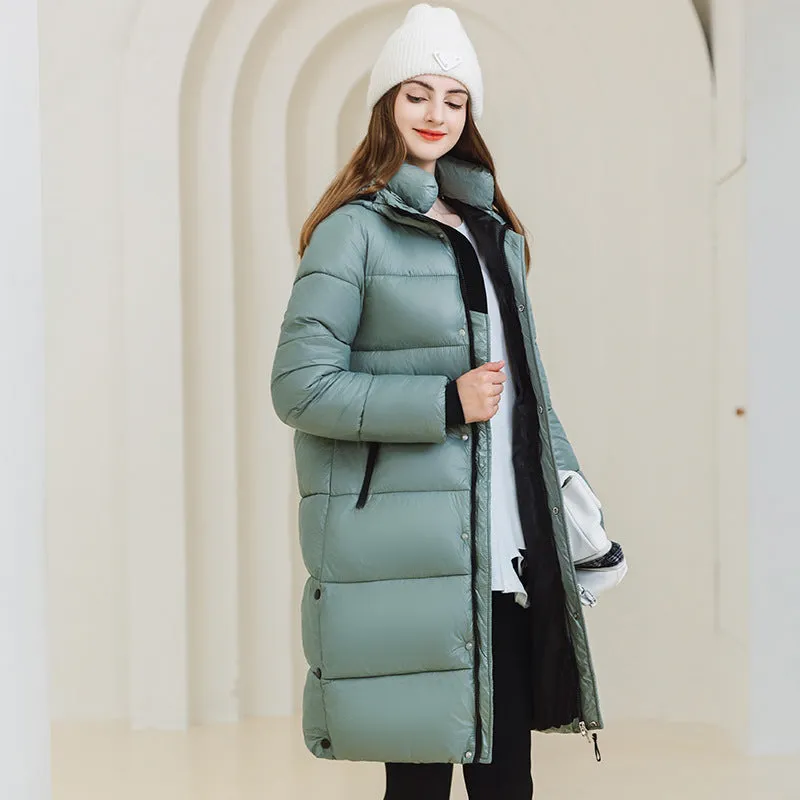 Women’s Long Hooded Winter Coat – Warm Cotton Jacket with Pockets for Cold Weather