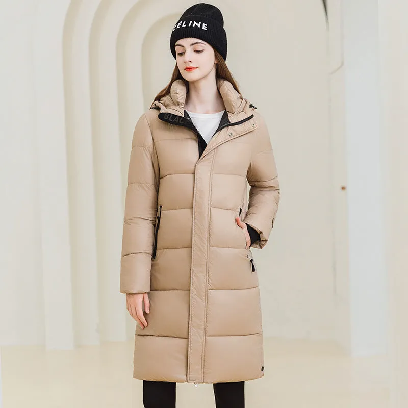 Women’s Long Hooded Winter Coat – Warm Cotton Jacket with Pockets for Cold Weather