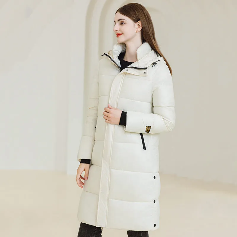 Women’s Long Hooded Winter Coat – Warm Cotton Jacket with Pockets for Cold Weather