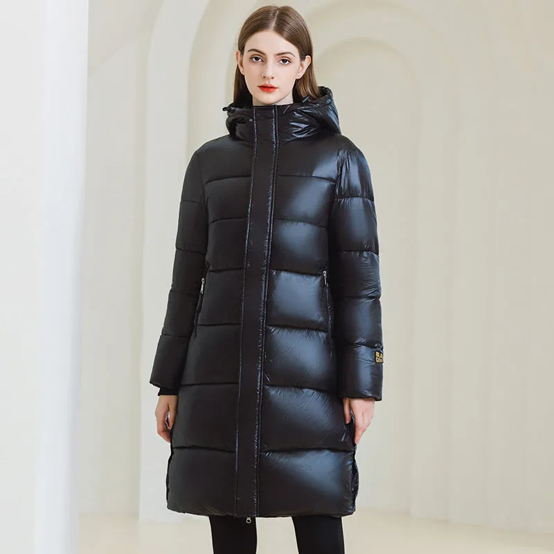 Women’s Long Hooded Winter Coat – Warm Cotton Jacket with Pockets for Cold Weather