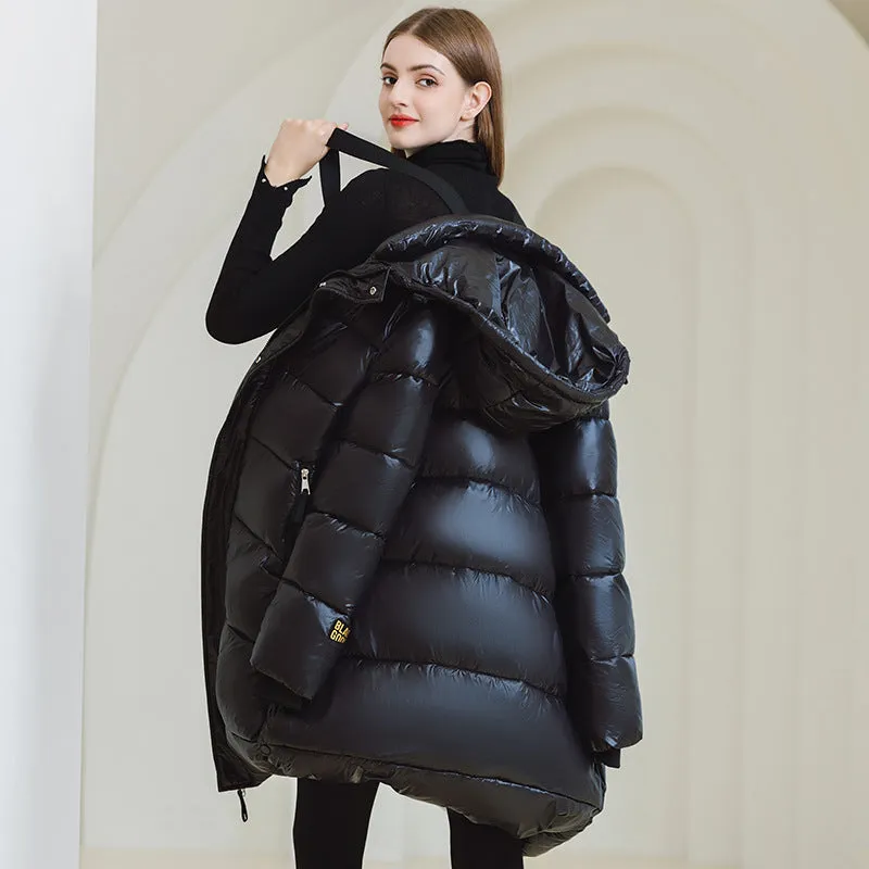 Women’s Long Hooded Winter Coat – Warm Cotton Jacket with Pockets for Cold Weather