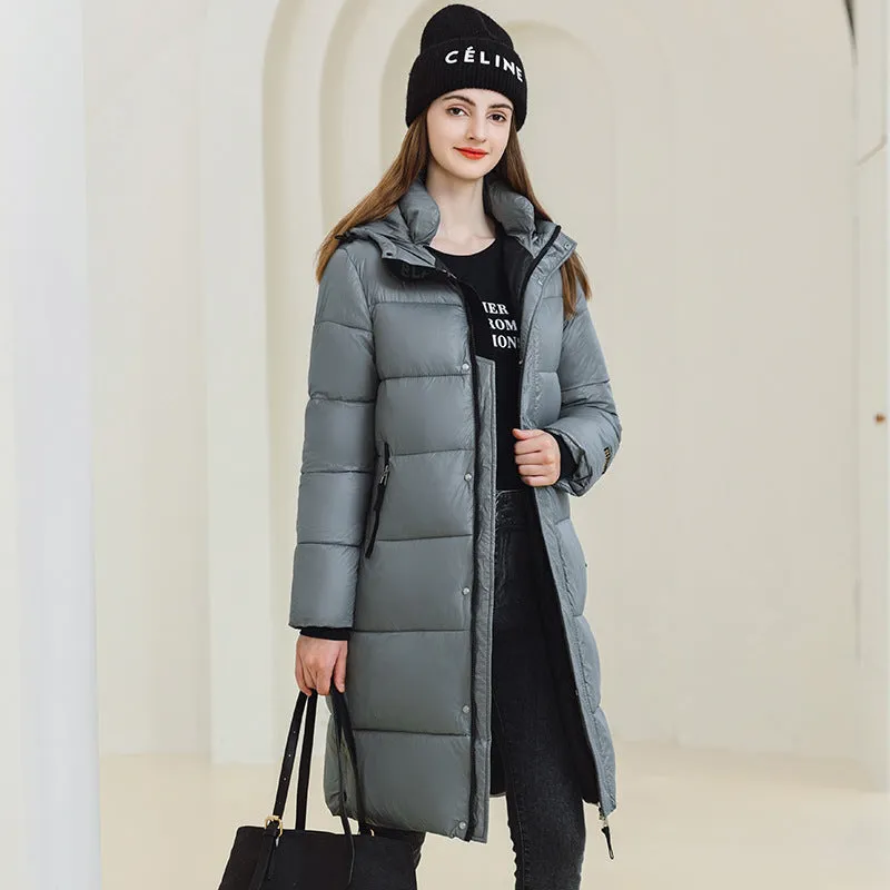 Women’s Long Hooded Winter Coat – Warm Cotton Jacket with Pockets for Cold Weather