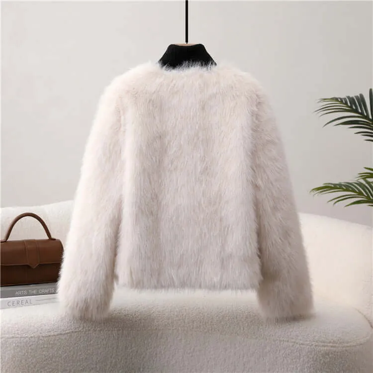Women's Plush Faux Fur Coat with Pockets