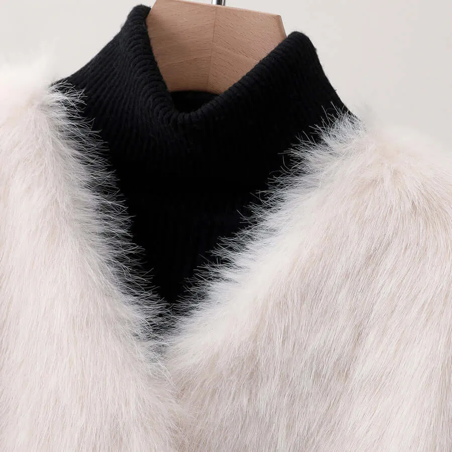 Women's Plush Faux Fur Coat with Pockets