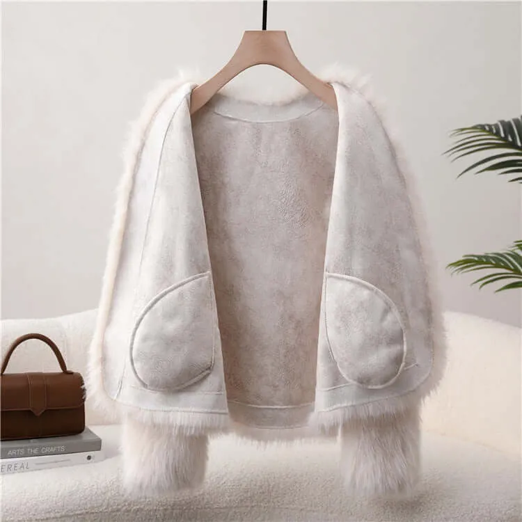 Women's Plush Faux Fur Coat with Pockets
